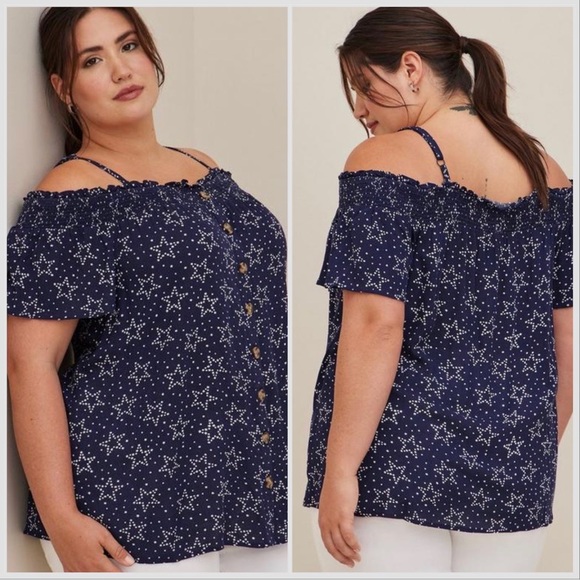 NWT! TORRID navy star print off shoulder top, 2X. - Picture 3 of 10